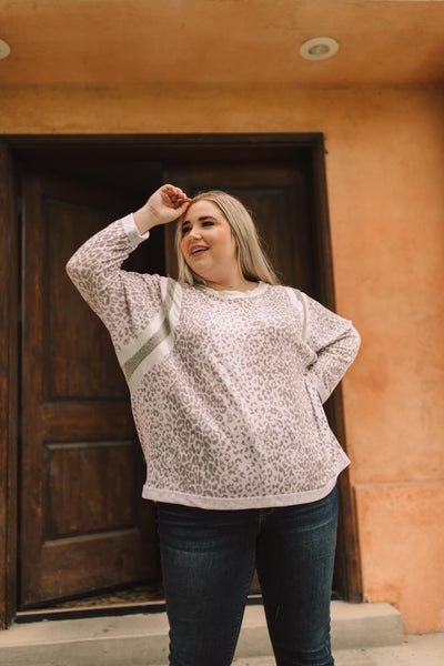 Racing Stripes Animal Print Top In Taupe