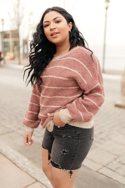 Ribbed and Striped Sweater in Mauve