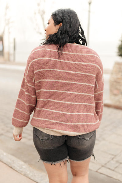 Ribbed and Striped Sweater in Mauve