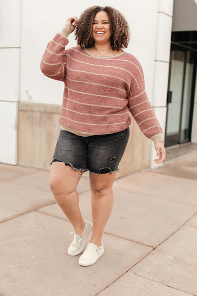 Ribbed and Striped Sweater in Mauve