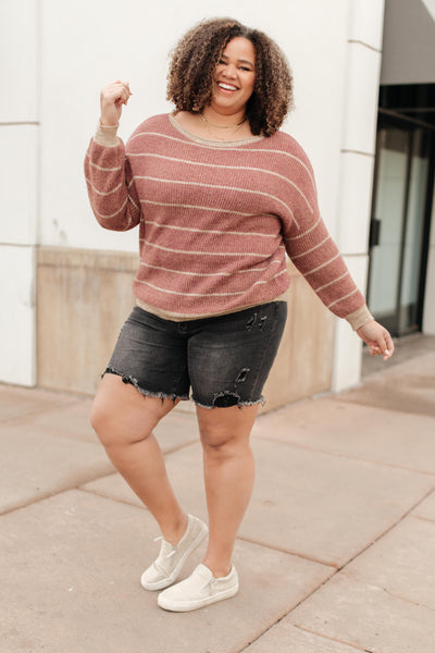 Ribbed and Striped Sweater in Mauve