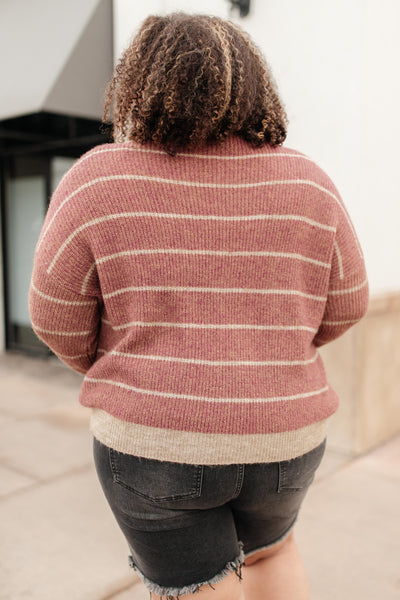 Ribbed and Striped Sweater in Mauve