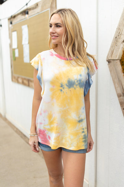 Ruffle Sleeve Tie Dye Top