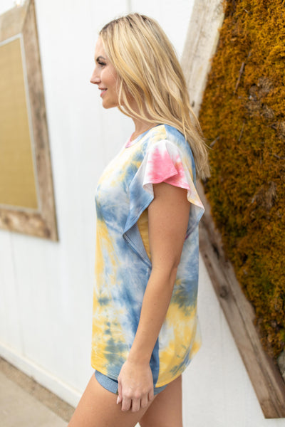 Ruffle Sleeve Tie Dye Top