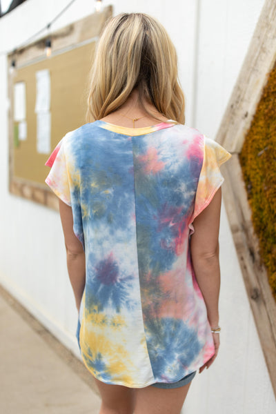 Ruffle Sleeve Tie Dye Top