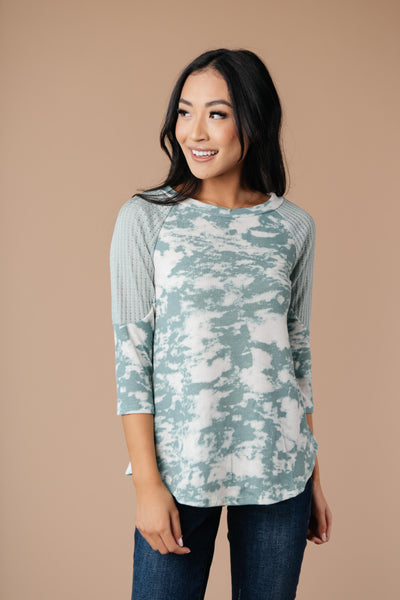 Sage Waffle Knit & Tie Dye Top