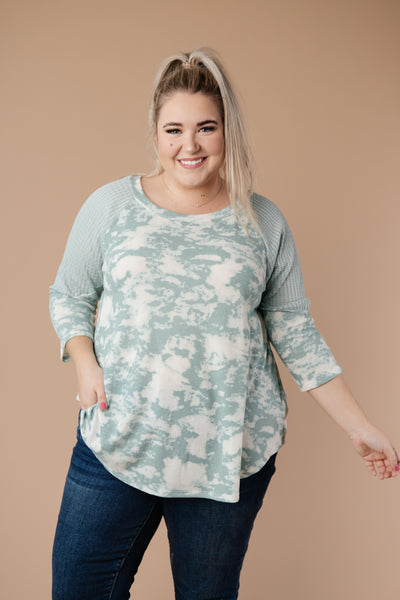 Sage Waffle Knit & Tie Dye Top