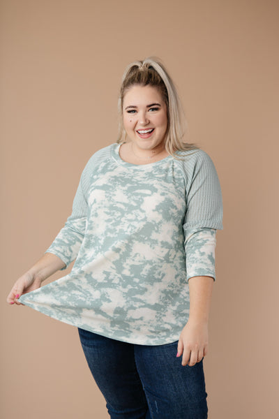 Sage Waffle Knit & Tie Dye Top