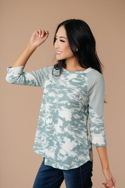 Sage Waffle Knit & Tie Dye Top