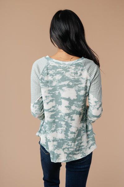 Sage Waffle Knit & Tie Dye Top