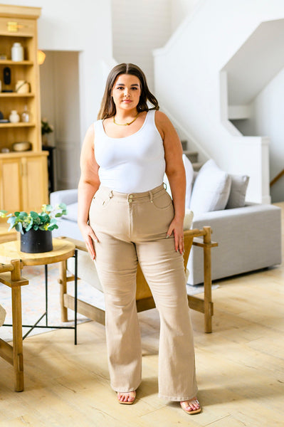 Serenity High Rise Tummy Control Flares in Khaki