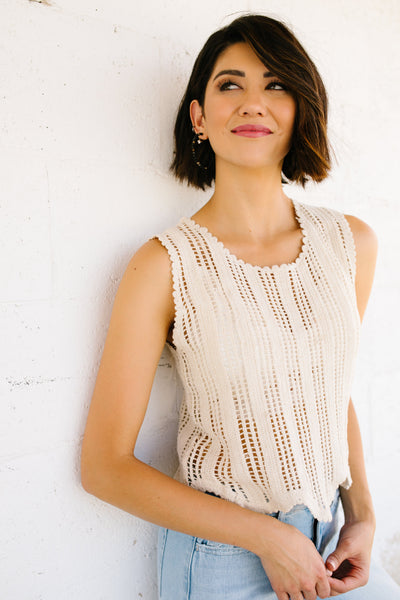 Sheer Scalloped Sweater in Ivory