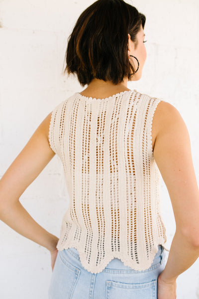 Sheer Scalloped Sweater in Ivory