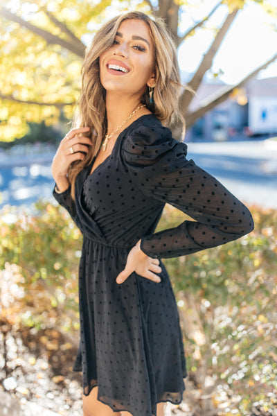 Sheer Sleeve Little Black Dress