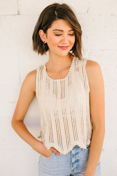 Sheer Scalloped Sweater in Ivory