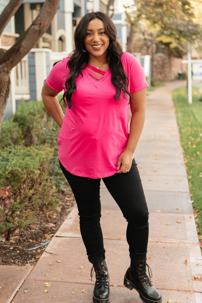 Side Strap Tee in Hot Pink