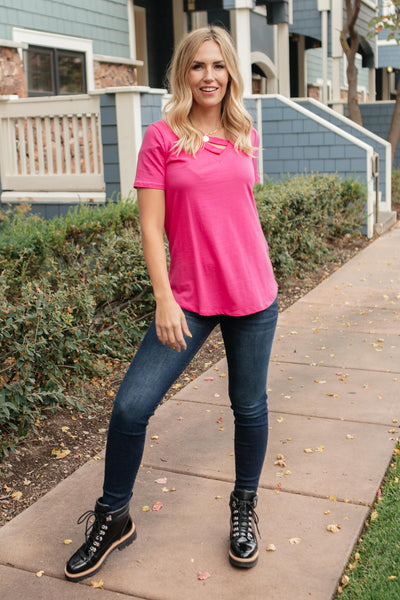 Side Strap Tee in Hot Pink