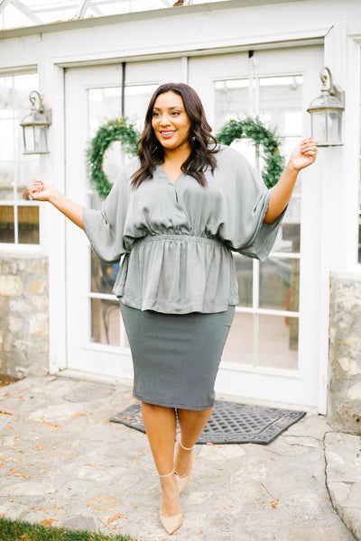 Slate Wrap Front Kimono Blouse