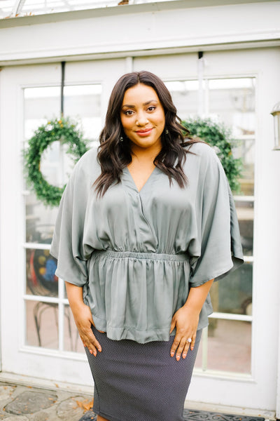 Slate Wrap Front Kimono Blouse