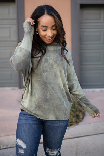 Slouchy Sleeve Top in Olive