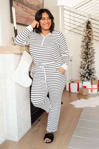 DOORBUSTER Snuggle in Stripes Pajama Top in White/Black