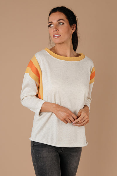 Sporty Stripe Pullover In Oatmeal