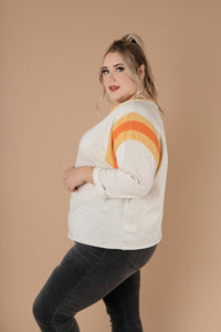 Sporty Stripe Pullover In Oatmeal