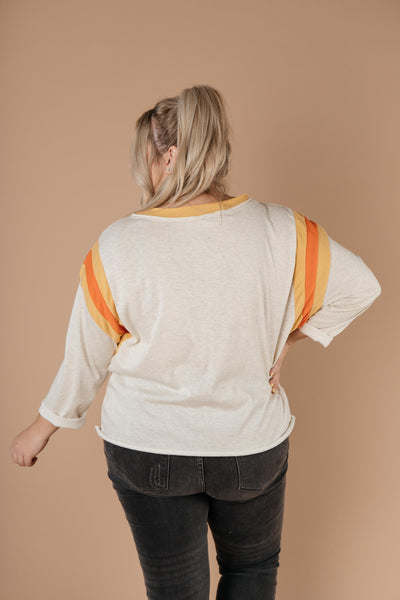 Sporty Stripe Pullover In Oatmeal