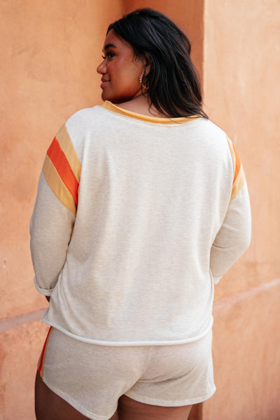 Sporty Stripe Pullover In Oatmeal