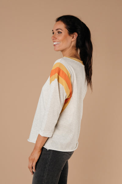 Sporty Stripe Pullover In Oatmeal