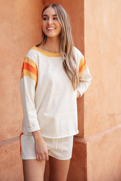 Sporty Stripe Pullover In Oatmeal