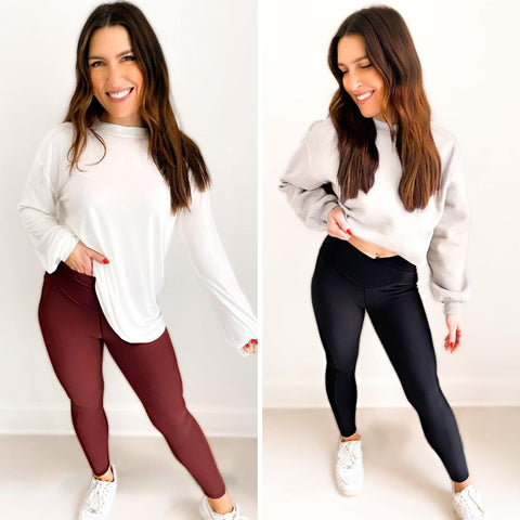 PREORDER: Molly Max Sculpt Diagonal Ribbed Leggings In Two Colors