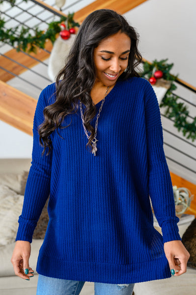 Stay The Night Waffle V-Neck Sweater