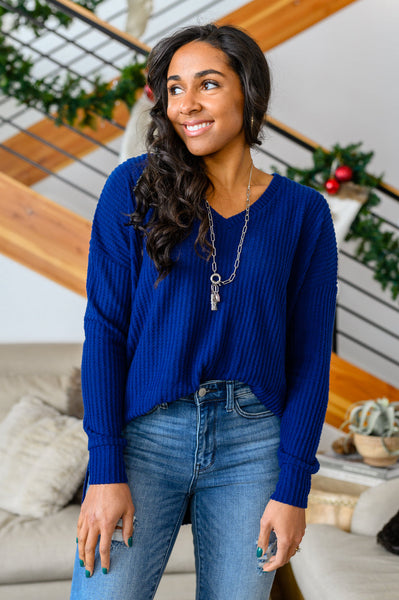 Stay The Night Waffle V-Neck Sweater
