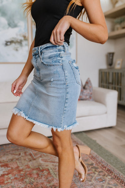 Stephanie Raw Hem Denim Skirt