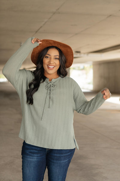 Straight Laced Ribbed Top In Sage