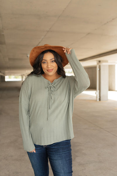 Straight Laced Ribbed Top In Sage