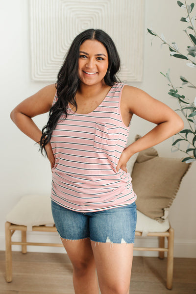 Stripe On All Summer Long Tank In Mauve