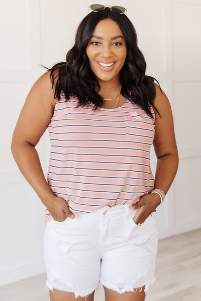 Stripe On All Summer Long Tank In Mauve