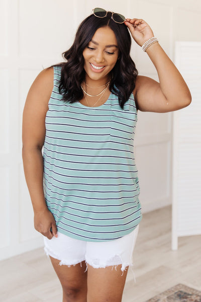 Stripe On All Summer Long Tank In Mint