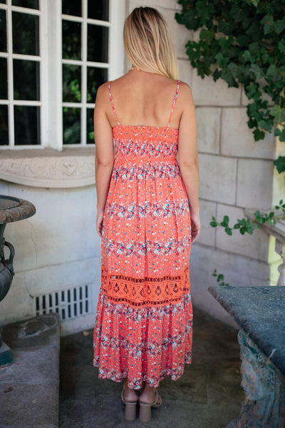 Stripes In Bloom Dress in Coral