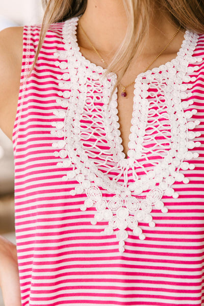 Stripes N Lace Top In Pink