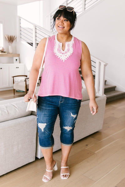 Stripes N Lace Top In Pink