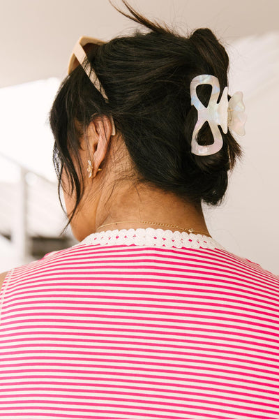 Stripes N Lace Top In Pink