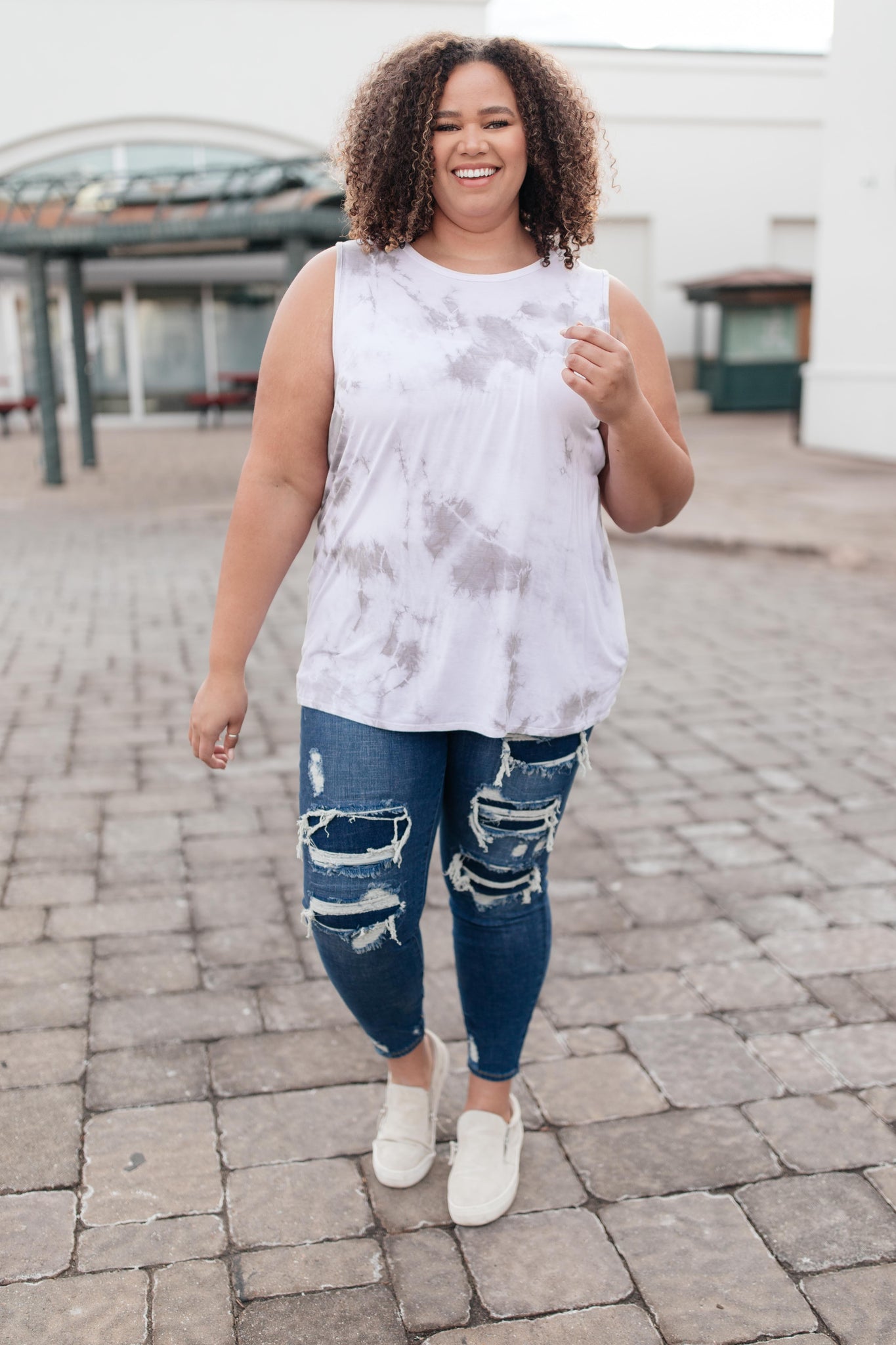 Subtle Tie Dye Tank In Gray