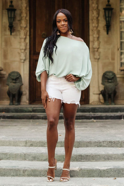 Summer Off My Shoulder, Off My Mind Blouse in Sage