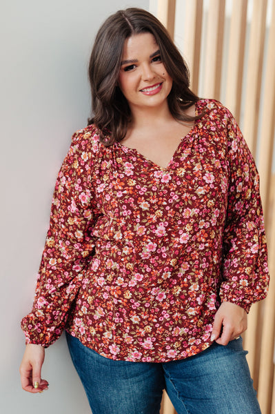 Sunday Brunch Blouse in Rust Floral