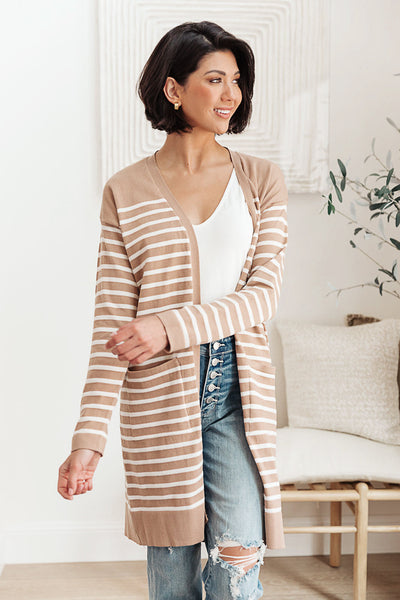 Swift Stripes Pocket Cardigan In Taupe