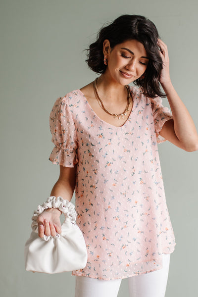 Swiss Dot Top In Blush