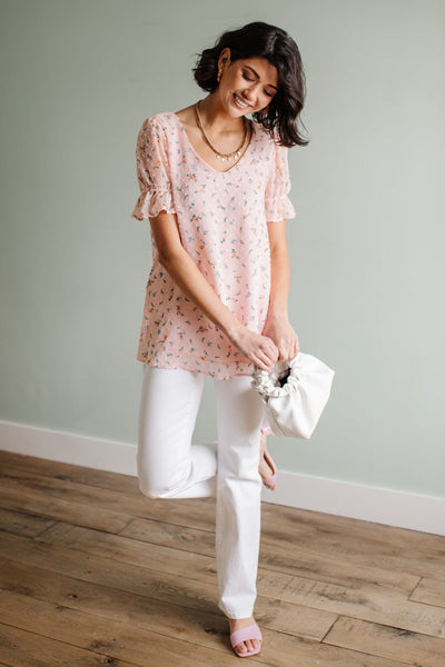 Swiss Dot Top In Blush